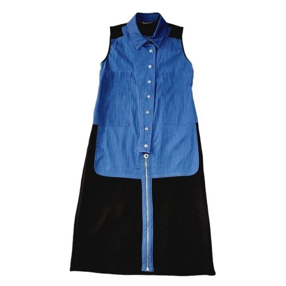 Ermanna Shirt Dress Womens 36 Blue Jean Denim Black Western Cowgirl Equestrian